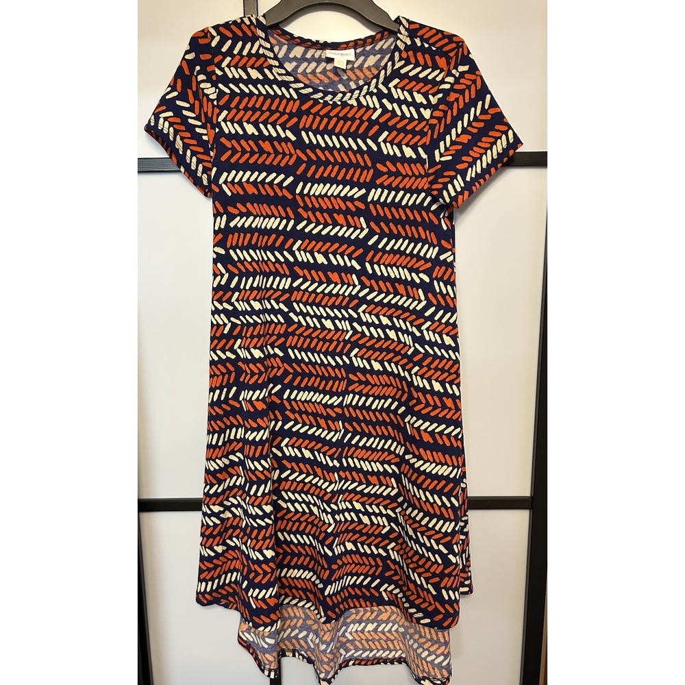 LulaRoe Carly Swing Dress Orange‎ Black Cream Graphic XXS